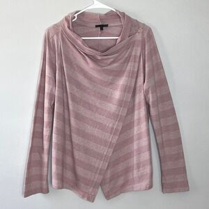 OSKA Womens Pink Striped Drape Front Asymmetrical Knit Cardigan Sweater Layer